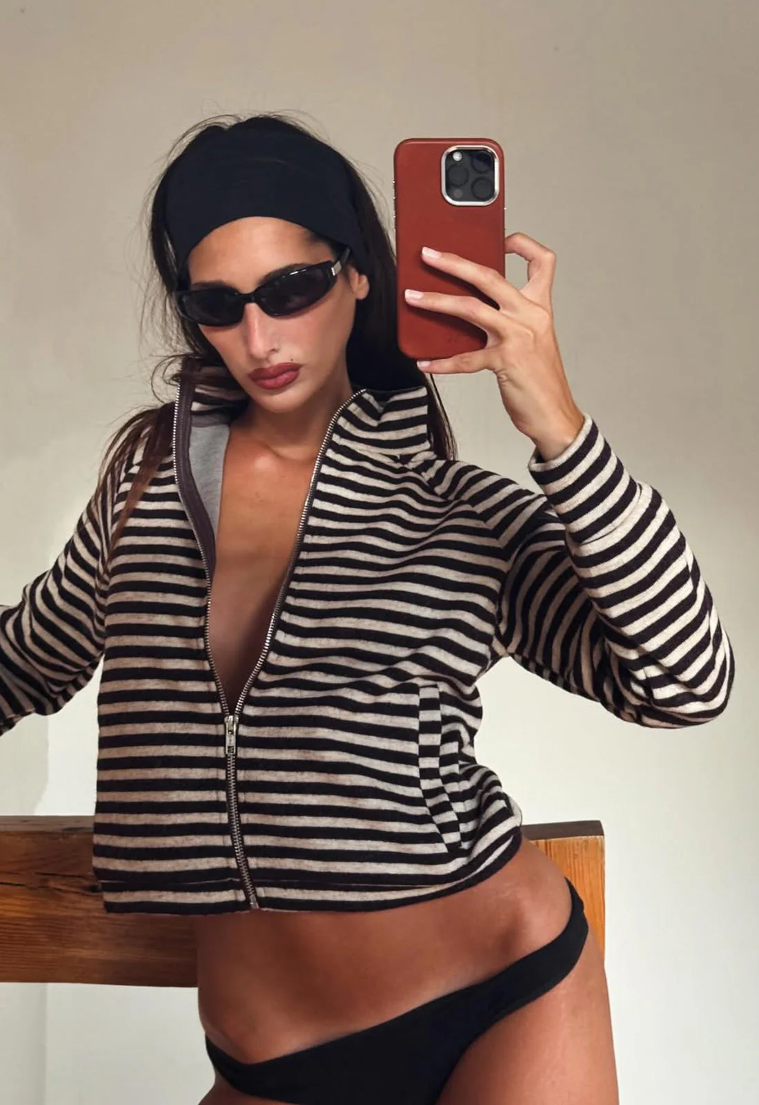 BLOOM KNIT JACKET - BEIGE CHOCOLATE STRIPE - Image 2