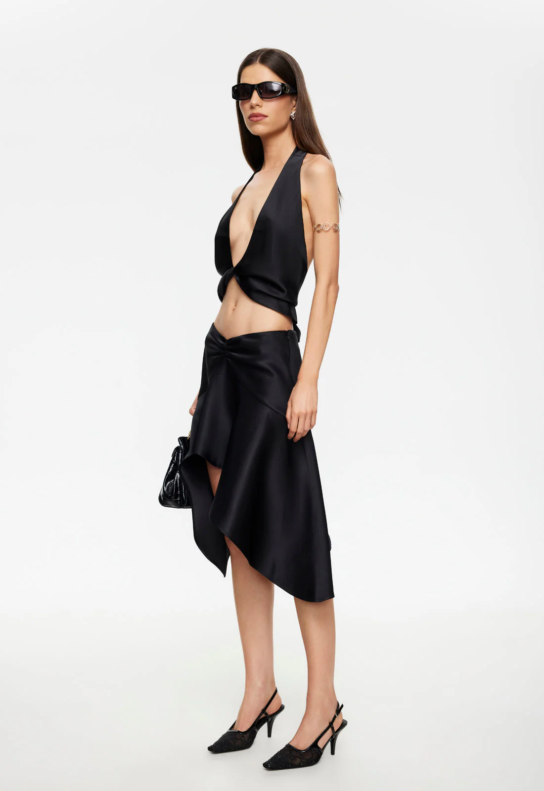 GLOSS MIDI SKIRT - NOIR