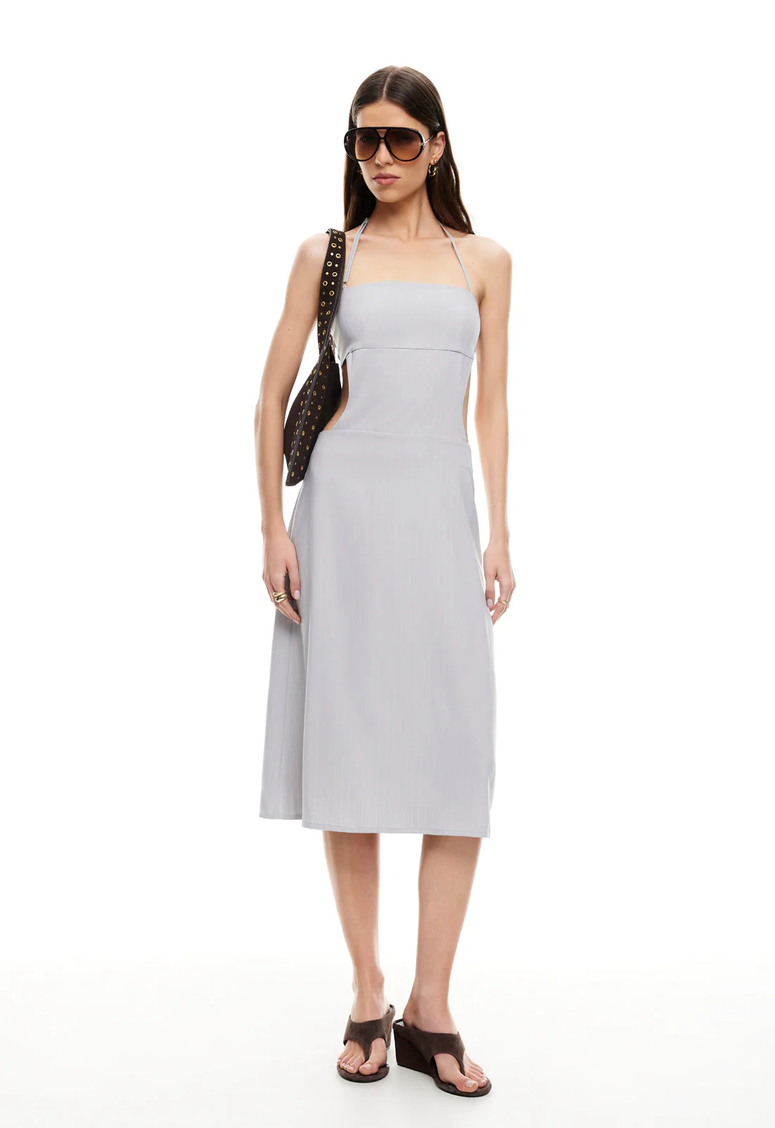 MOONLIT MIDI DRESS - LIGHT GREY PINSTRIPE - Image 3