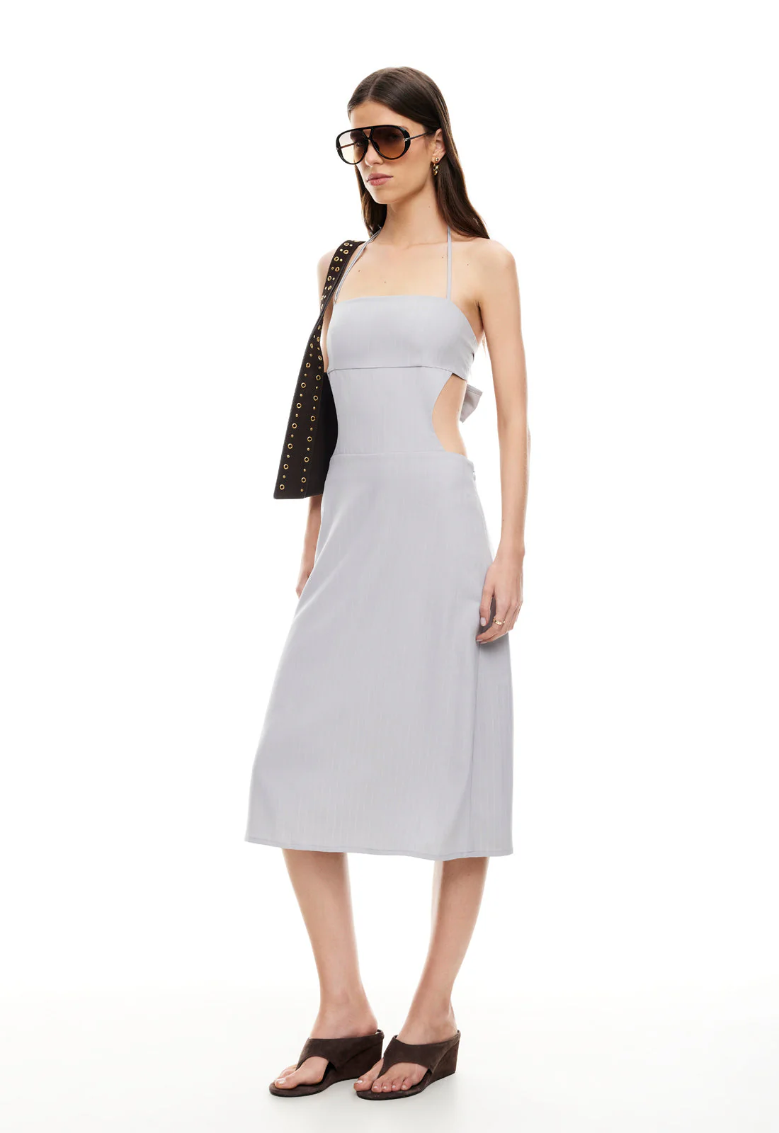 MOONLIT MIDI DRESS - LIGHT GREY PINSTRIPE - Image 4